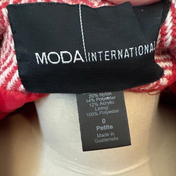 MODA INTERNATIONAL RED/CREAM WOOL BLEND PEACOAT - Picture 5 of 5
